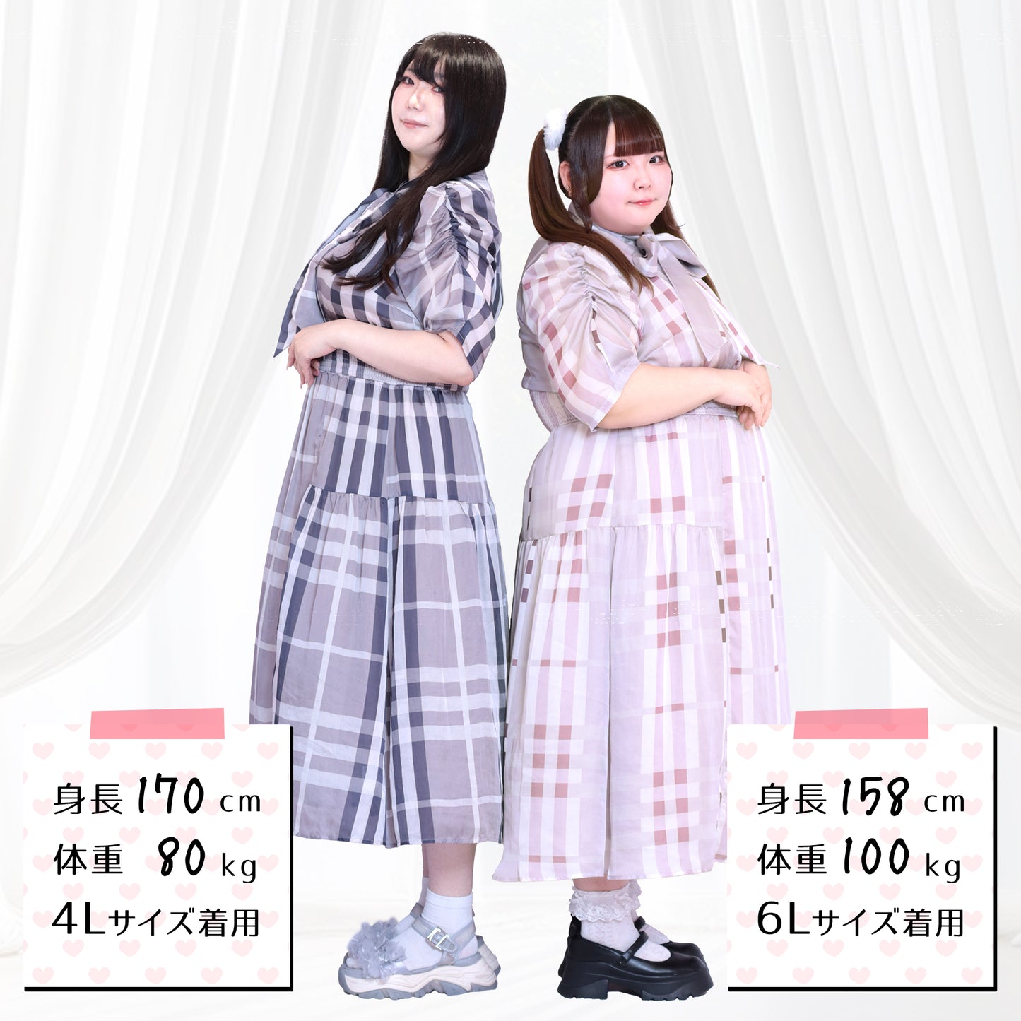 大きいサイズ レディース パルファムチェック・ワンピース グレー(3L/4L/5L/6L)/Taberunosky(タベルノスキー)