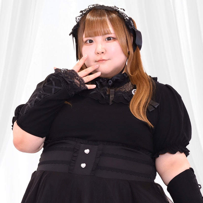 大きいサイズ レディース｜漆黒お嬢様のレースアームカバートップス