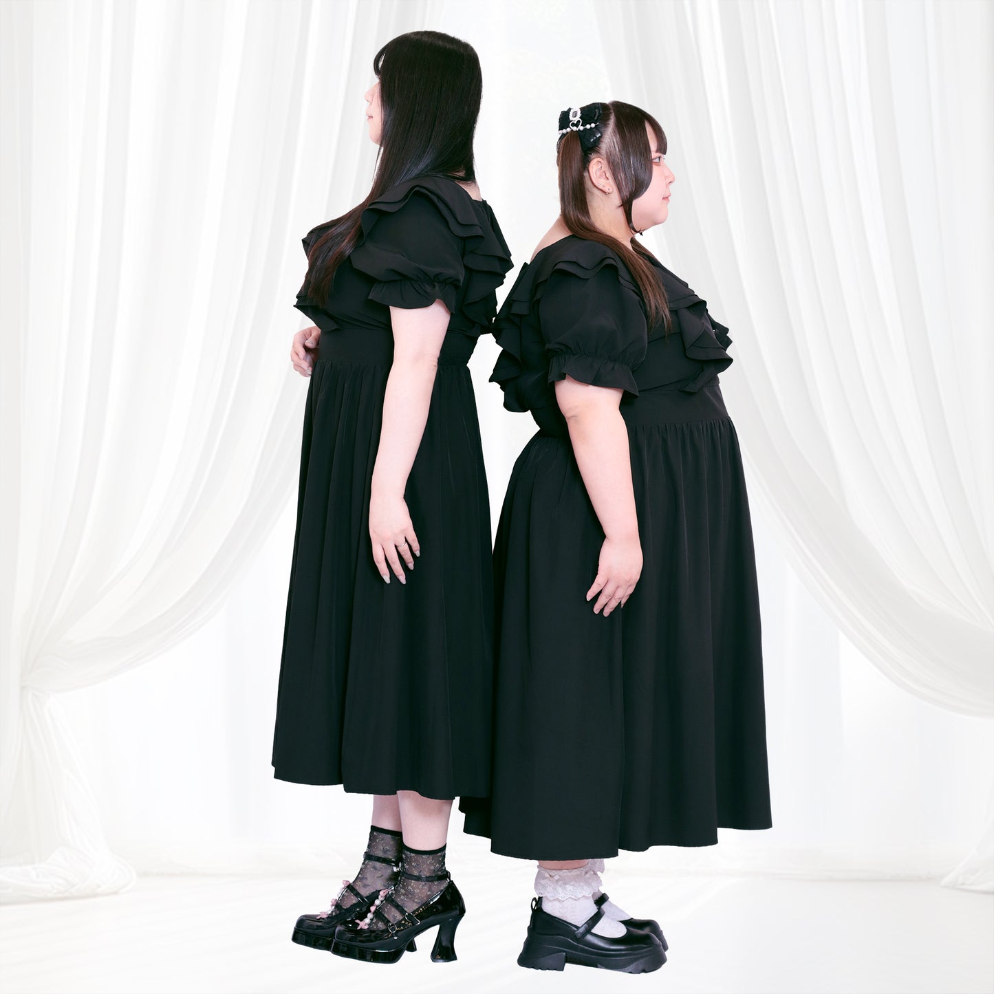 大きいサイズ レディース Sweet Black Fluffy Memory Dress (3L/4L/5L/6L) / Taberunosky