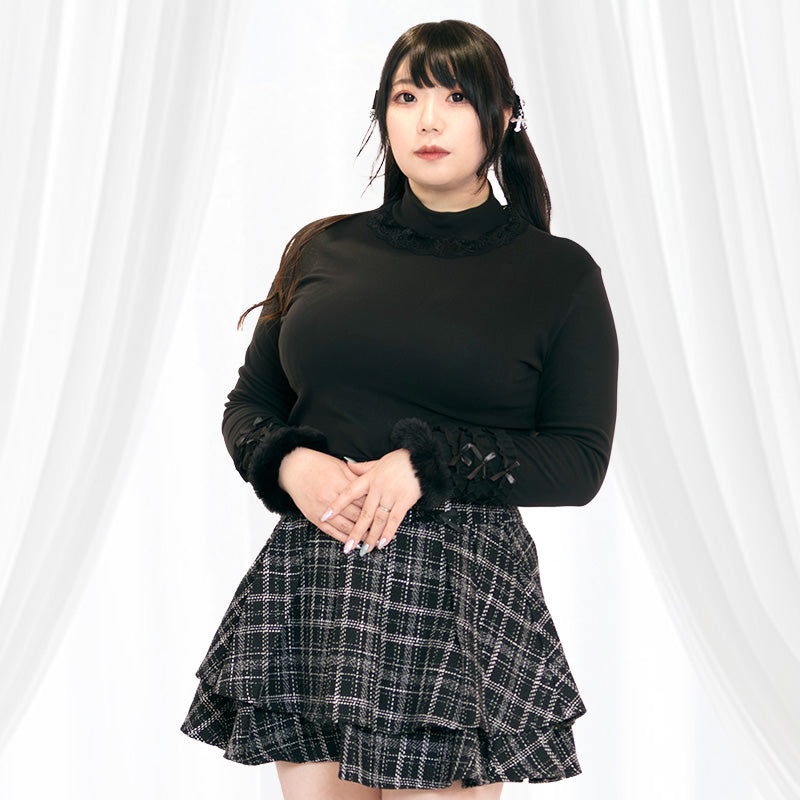 大きいサイズ レディース ブラックシュガーレースの ふわ袖ファートップス(3L-5L相当ワンサイズ)