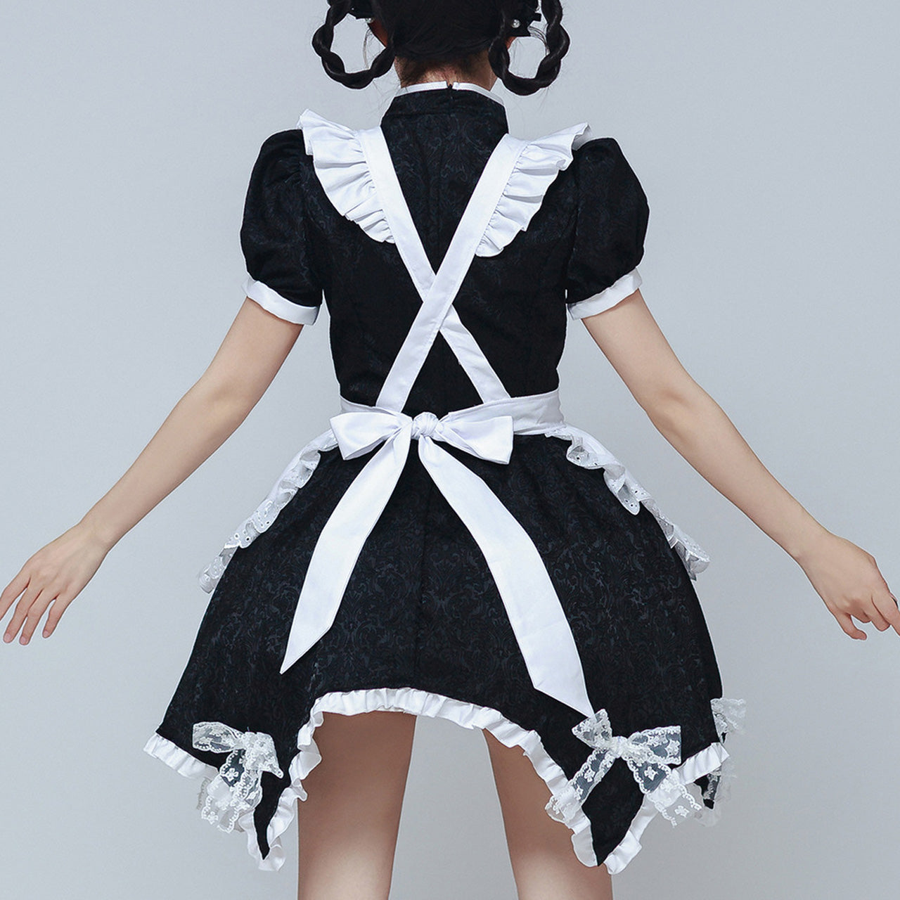 大きいサイズ レディース｜White and Black Jacquard Chinese Maid