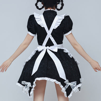 白と黒のジャガードチャイナメイドワンピース (M/L/2L/3L/4L/5L/6L)/コスプレ