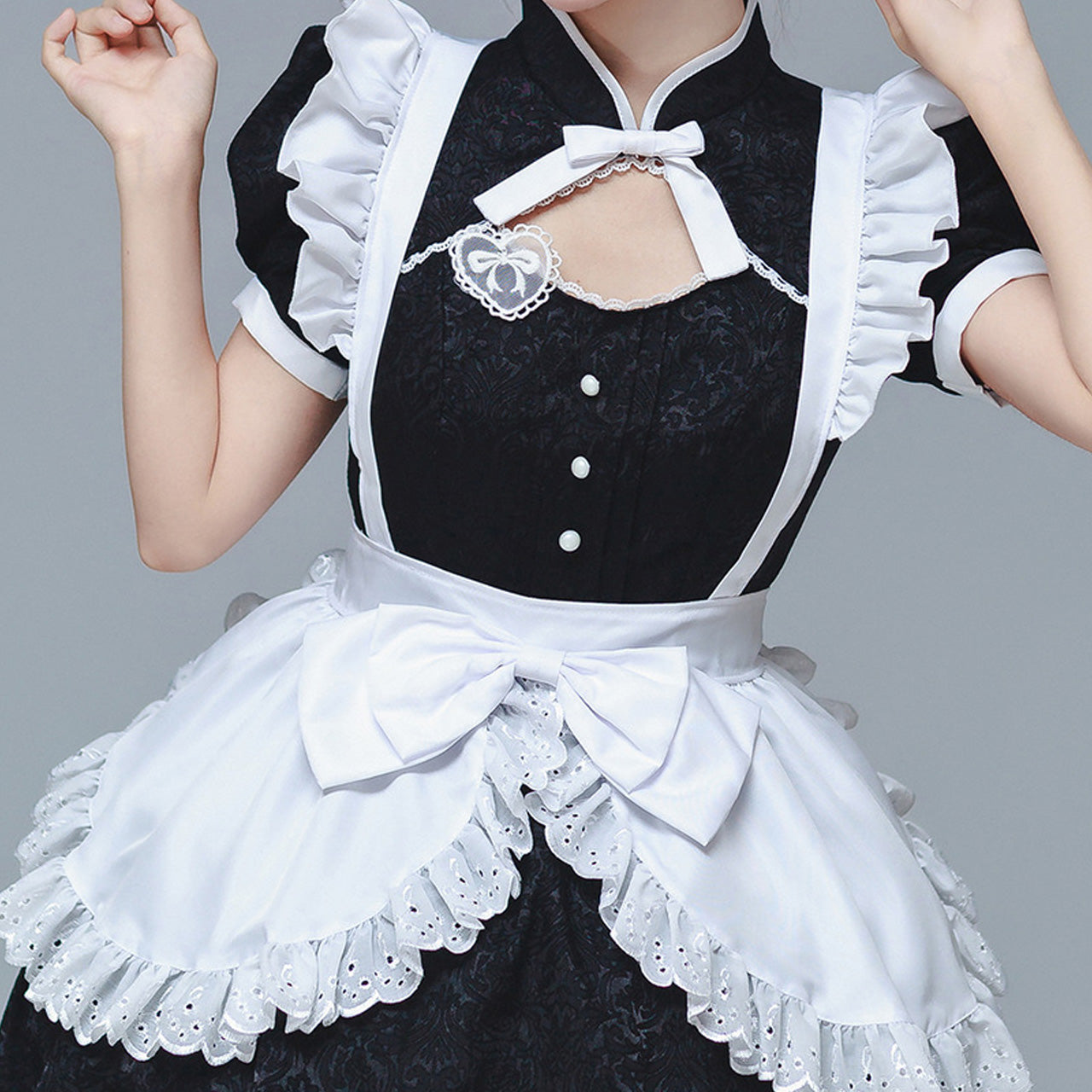 大きいサイズ レディース｜White and Black Jacquard Chinese Maid