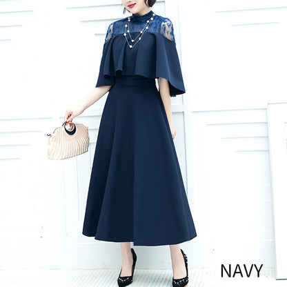 ■Lace cape dress (LL/3L/4L/5L/6L/7L/8L/9L) Custom-made/Occasion/Wedding invitation