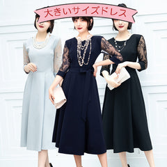 ■レース袖のドレスワンピース (LL/3L/4L/5L/6L/7L/8L/9L)オーダーメイド/オケージョン/結婚式お呼ばれ