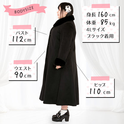 大きいサイズレディースファー＆ブローチ付きロング丈コート(3L/4L/5L/6L)/Taberunosky（タベルノスキー）