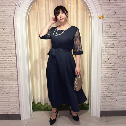 ■レース袖のドレスワンピース (LL/3L/4L/5L/6L/7L/8L/9L)オーダーメイド/オケージョン/結婚式お呼ばれ