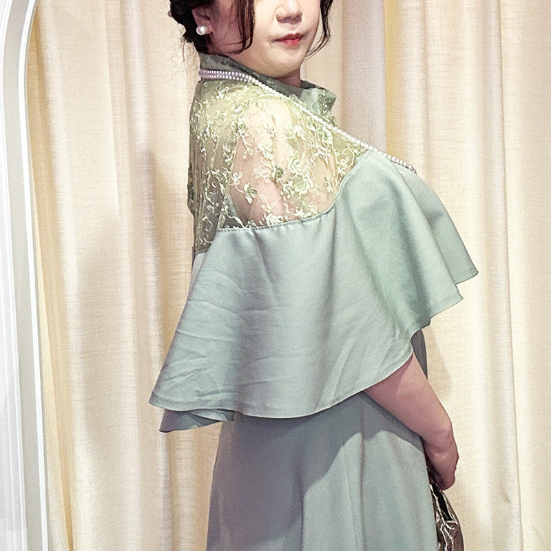 ■Lace cape dress (LL/3L/4L/5L/6L/7L/8L/9L) Custom-made/Occasion/Wedding invitation