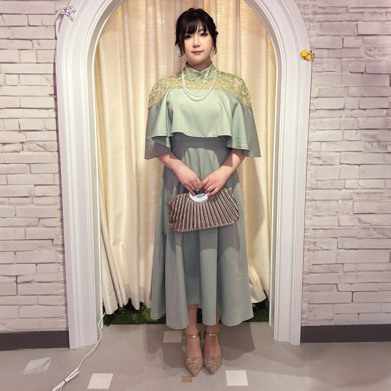 ■Lace cape dress (LL/3L/4L/5L/6L/7L/8L/9L) Custom-made/Occasion/Wedding invitation