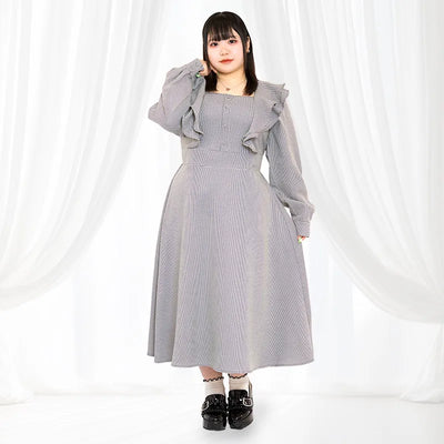 フリル千鳥格子長袖ロングワンピース（3L/4L/5L/6L）/Taberunosky（タベルノスキー）