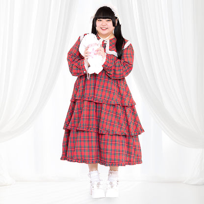 大きいサイズレディースフリルがいっぱいティアードワンピース【ぽっちゃりアンバサダーコラボNo.1】（4L/6L）/Taberunosky（タベルノスキー）