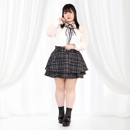 大きいサイズレディースツイードちゃんの夢見るティアードスカート（スカパン）（3L/4L/5L/6L）/Taberunosky（タベルノスキー）