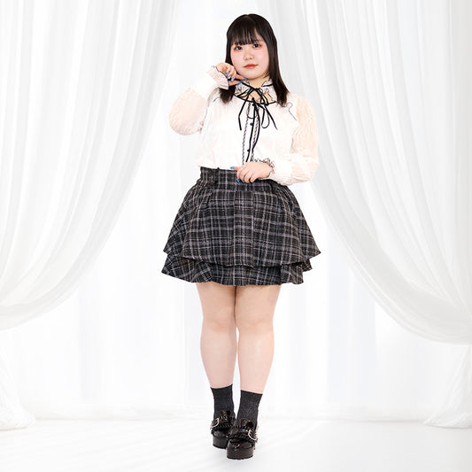大きいサイズレディースツイードちゃんの夢見るティアードスカート（スカパン）（3L/4L/5L/6L）/Taberunosky（タベルノスキー）