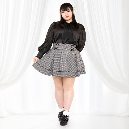 大きいサイズレディース千鳥格子ちゃんの煌めくティアードスカート（スカパン）（3L/4L/5L/6L）/Taberunosky（タベルノスキー）