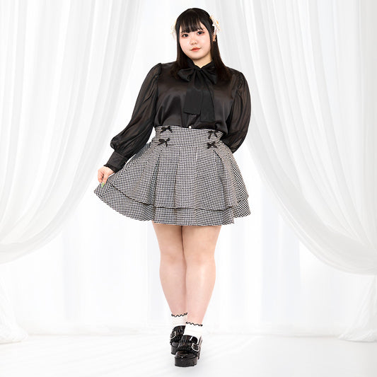 大きいサイズレディース千鳥格子ちゃんの煌めくティアードスカート（スカパン）（3L/4L/5L/6L）/Taberunosky（タベルノスキー）