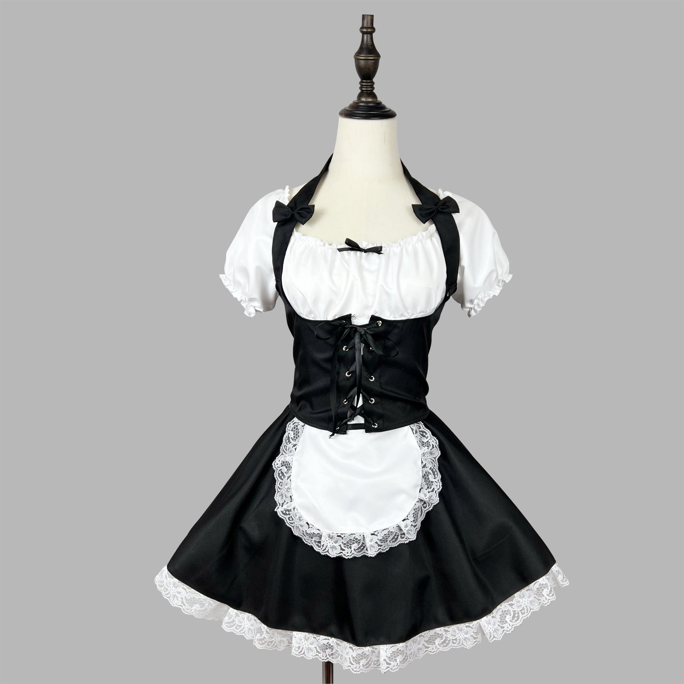 大きいサイズレディースコルセット風ショート丈メイド服ワンピ―ス (2L/3L/4L/5L/6L)/大きいサイズ/コスプレ/ハロウィン