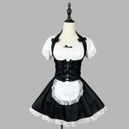 大きいサイズレディースコルセット風ショート丈メイド服ワンピ―ス (2L/3L/4L/5L/6L)/大きいサイズ/コスプレ/ハロウィン