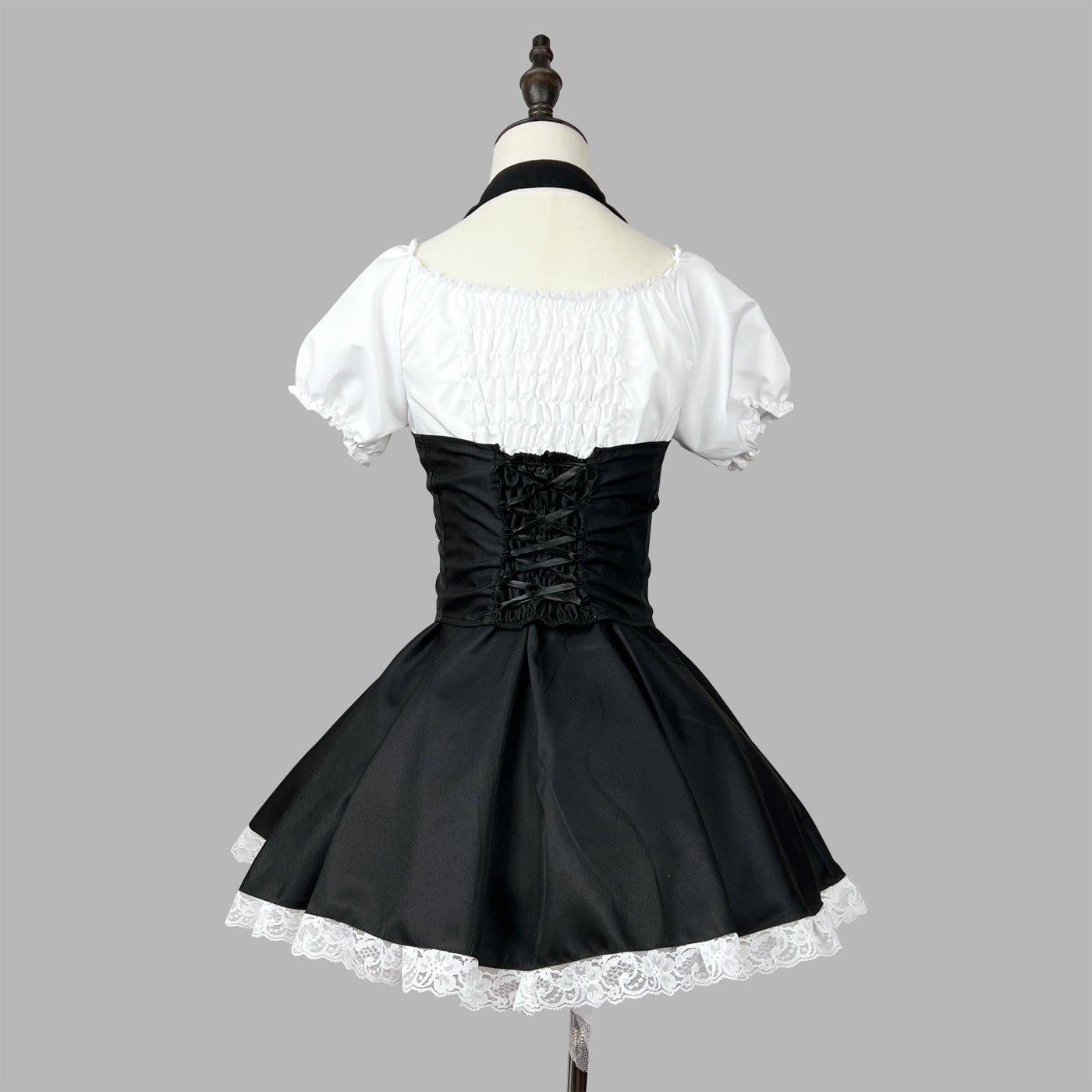 大きいサイズレディースコルセット風ショート丈メイド服ワンピ―ス (2L/3L/4L/5L/6L)/大きいサイズ/コスプレ/ハロウィン
