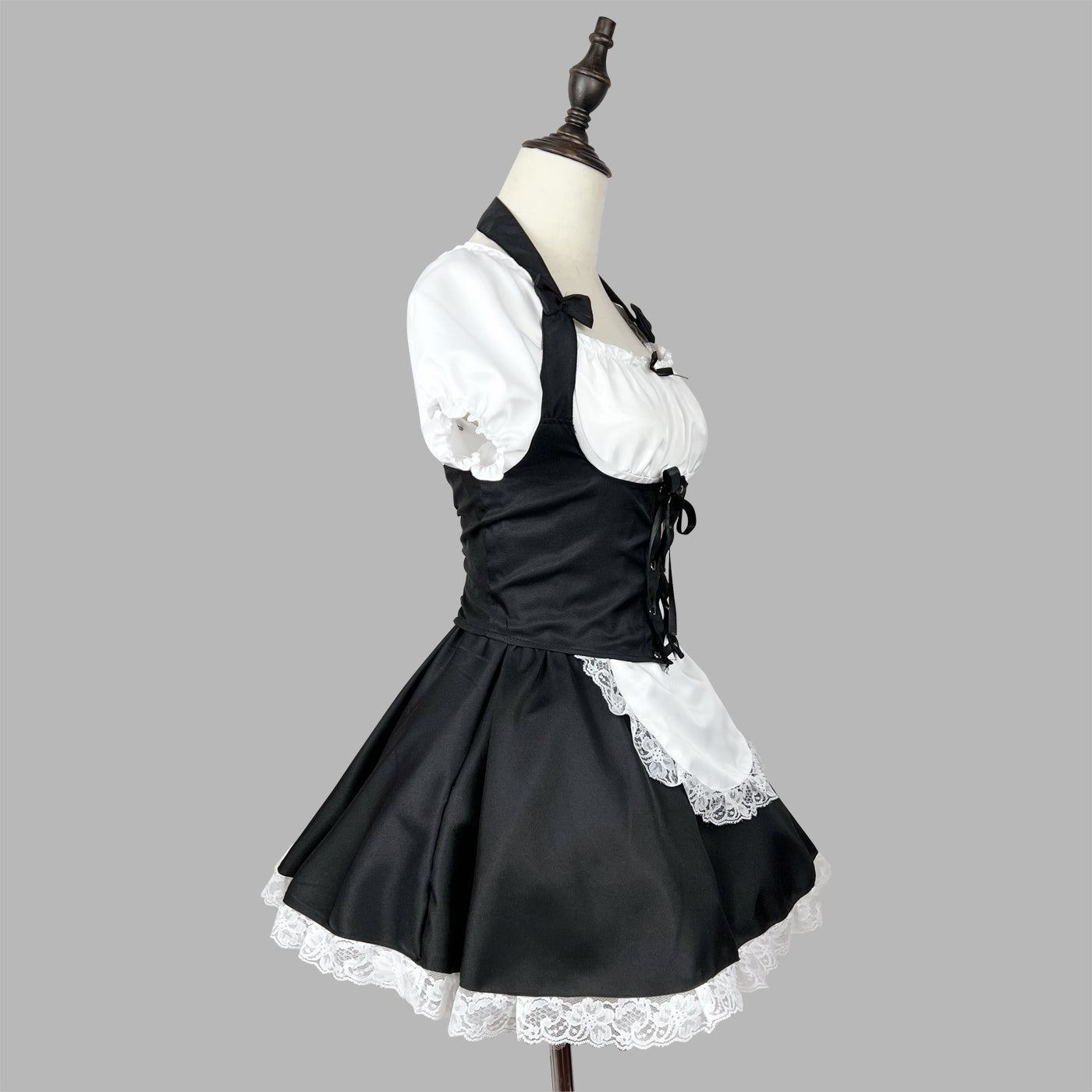大きいサイズレディースコルセット風ショート丈メイド服ワンピ―ス (2L/3L/4L/5L/6L)/大きいサイズ/コスプレ/ハロウィン