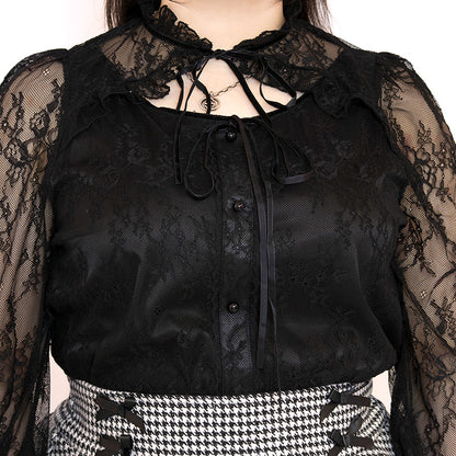 大きいサイズレディース漆黒の小悪魔ちゃんリボンレースカットソー（3L/4L/5L/6L）/Taberunosky（タベルノスキー）