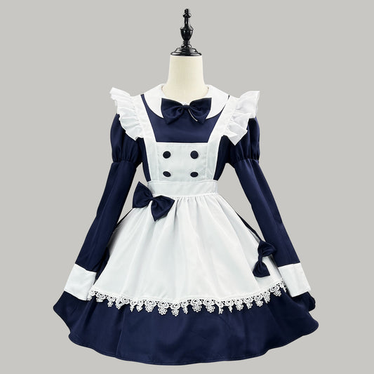 大きいサイズレディースネイビーリボンちゃんのメイドワンピ―ス (M/L/2L/3L/4L/5L/6L)/コスプレ/クリスマス
