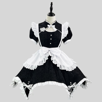 白と黒のジャガードチャイナメイドワンピース (M/L/2L/3L/4L/5L/6L)/コスプレ