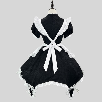 大きいサイズレディース白と黒のジャガードチャイナメイドワンピース (M/L/2L/3L/4L/5L/6L)/コスプレ
