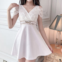 こまったちゃんサイズ♥︎真夏のワンピース&ドロワーズ2点セット♡ホワイト 女神のホワイトミニ丈ワンピース (M/L/LL/3L/4L)/キャバドレス/ギャル