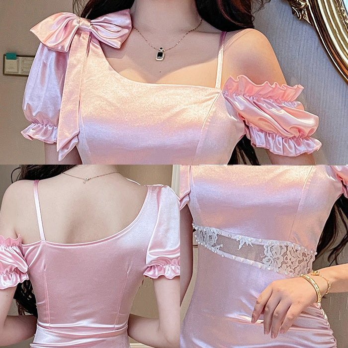 One-shoulder tight mini dress (M/L/LL/3L/4L) / Cabaret dress / Gal