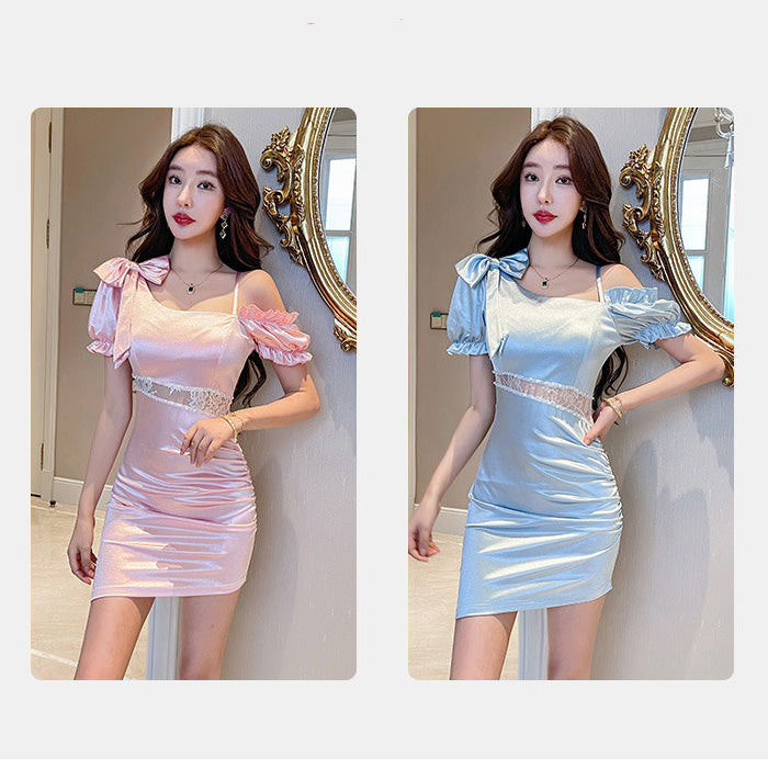 One-shoulder tight mini dress (M/L/LL/3L/4L) / Cabaret dress / Gal