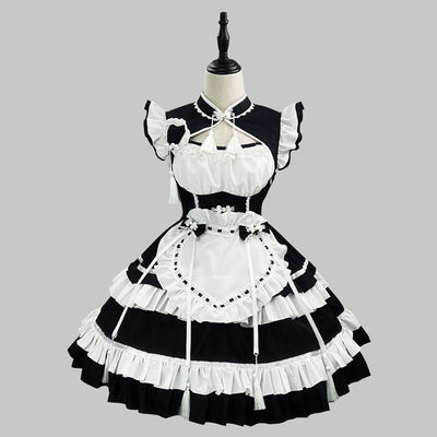 黒ロリィタチャイナ風メイドコスチュームセット (M/L/LL/3L/4L/5L/6L)/コスプレ