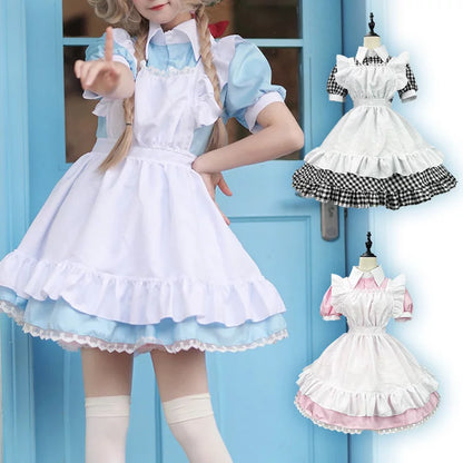 大きいサイズレディースキューティミニフリルメイド服ワンピ―ス (M/L/2L/3L/4L/5L/6L)/コスプレ/ハロウィン