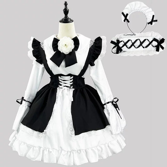 大きいサイズレディースキュートメイド服ワンピ―ス (M/L/2L/3L/4L/5L)/大きいサイズ/コスプレ/ハロウィン/ゴスロリ