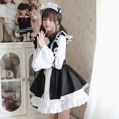 大きいサイズレディースキュートメイド服ワンピ―ス (M/L/2L/3L/4L/5L)/大きいサイズ/コスプレ/ハロウィン/ゴスロリ