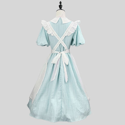大きいサイズレディースクラシカルメイド風ブルー・ロングワンピースコスチューム (M/L/LL/3L/4L/5L/6L)/コスプレ