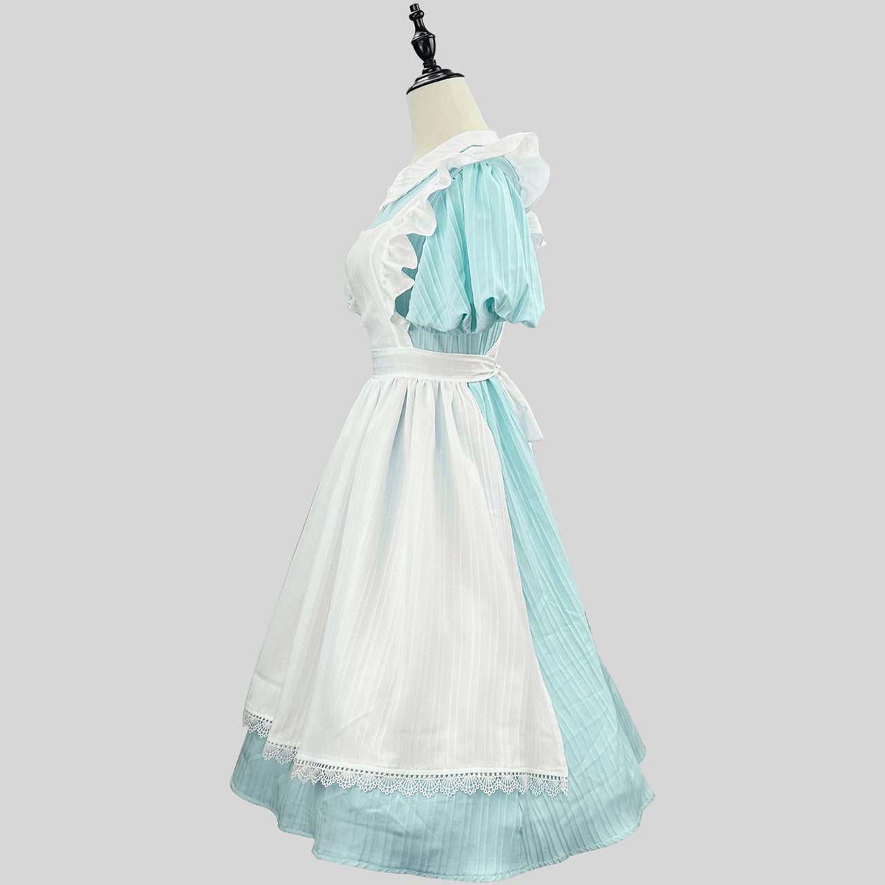 大きいサイズレディースクラシカルメイド風ブルー・ロングワンピースコスチューム (M/L/LL/3L/4L/5L/6L)/コスプレ
