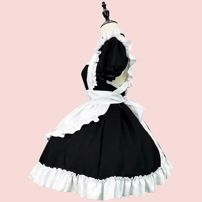 大きいサイズレディースチャイナ風胸開きブラックメイド服ワンピ―ス (M/L/2L/3L/4L/5L/6L)/コスプレ/ハロウィン/クリスマス