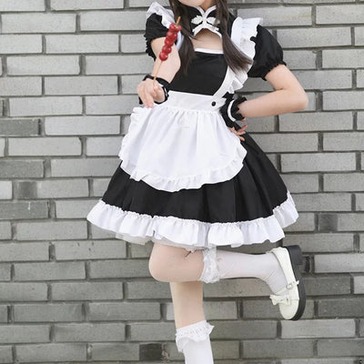 チャイナ風胸開きブラックメイド服ワンピ―ス (M/L/2L/3L/4L/5L/6L)/コスプレ/ハロウィン/クリスマス