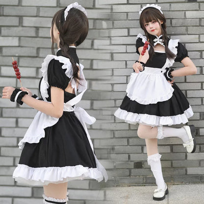 大きいサイズレディースチャイナ風胸開きブラックメイド服ワンピ―ス (M/L/2L/3L/4L/5L/6L)/コスプレ/ハロウィン/クリスマス