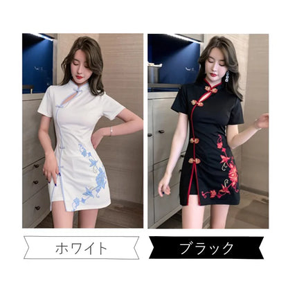 チャイナ風上品刺繍スリットワンピース (M/L/LL/3L/4L)/キャバドレス/ギャル