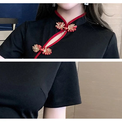 チャイナ風上品刺繍スリットワンピース (M/L/LL/3L/4L)/キャバドレス/ギャル