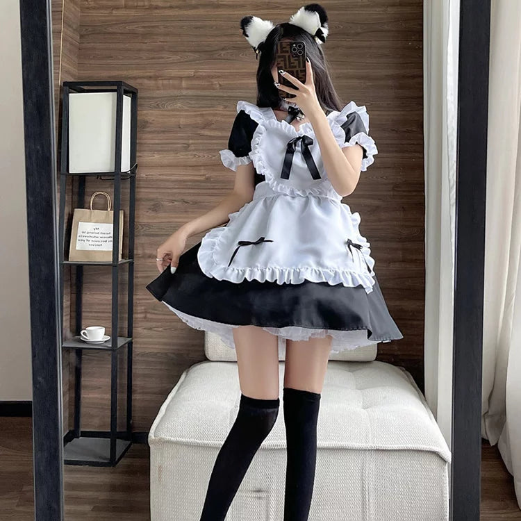 大きいサイズレディースハートミニメイド服ワンピ―ス (M/L/2L/3L/4L/5L/6L)/コスプレ/ハロウィン
