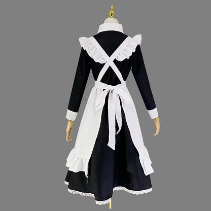 ロングフリル長袖メイド服ワンピ―ス (M/L/2L/3L/4L/5L/6L
