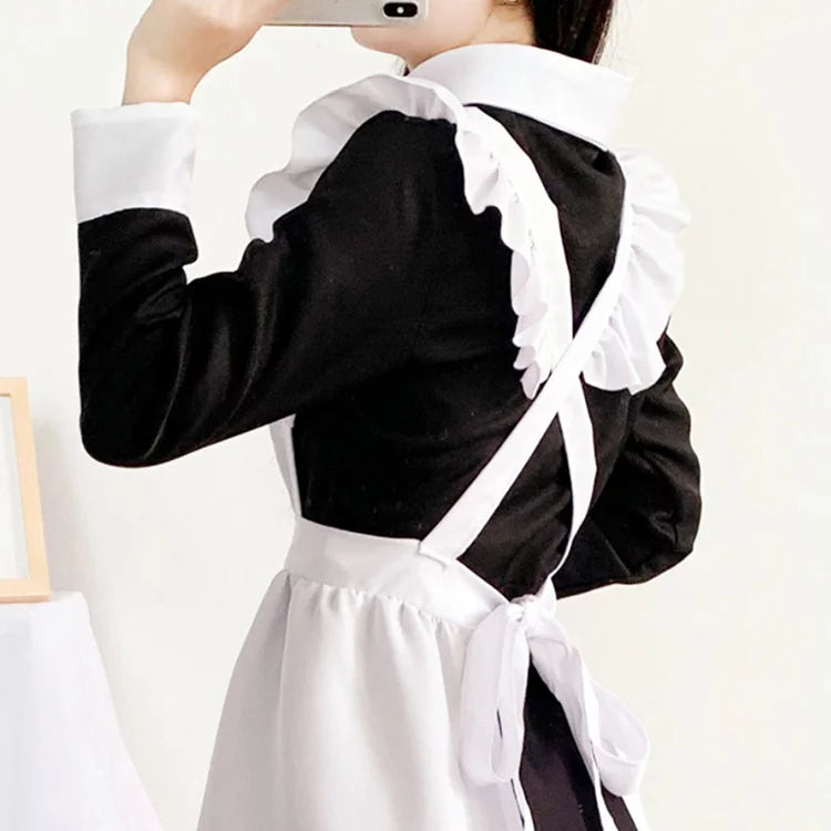 ロングフリル長袖メイド服ワンピ―ス (M/L/2L/3L/4L/5L/6L