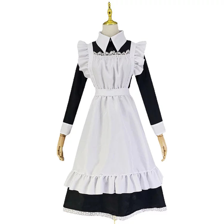新品未使用 メイド服 コスプレ レディース 大きいサイズ 4l 可愛い ロング ロングフリル長袖メイド服ワンピ―ス (M/L/2L/3L/4L/5L/6L