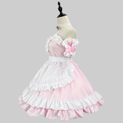 新品未使用 メイド服 コスプレ レディース 大きいサイズ 6l ピンク メイド リボンのメイド服ピンクワンピ―ス (M/L/2L/3L/4L/5L/6L