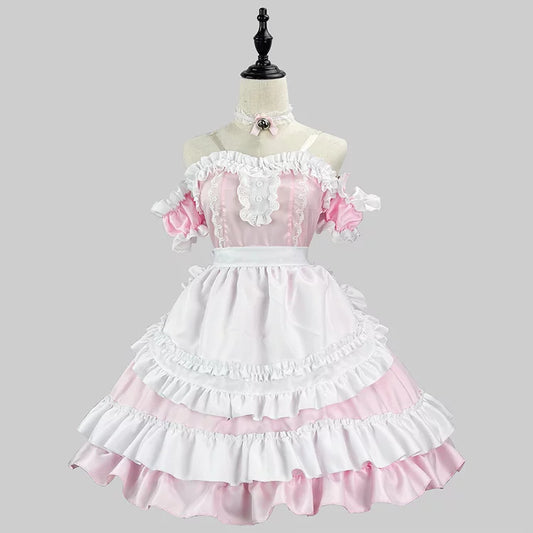 大きいサイズレディースオフショルミニメイド服ワンピ―ス (M/L/2L/3L/4L/5L/6L)/コスプレ/ハロウィン (M/L/2L/3L/4L/5L/6L)/コスプレ/ハロウィン