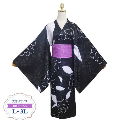 大きいサイズレディース夜風に咲く黒着物・浴衣 （L/LL/3L)/コスプレ