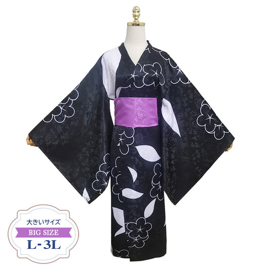 大きいサイズレディース夜風に咲く黒着物・浴衣 （L/LL/3L)/コスプレ