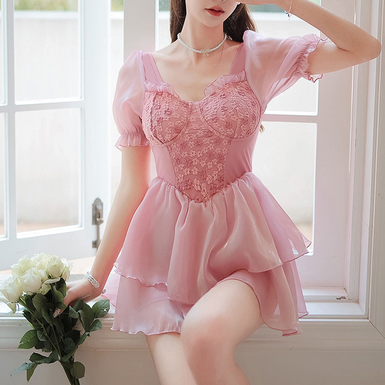 大きいサイズ ぽっちゃり水着ぽっちゃりさん専用ピンクティアードぽっちゃり水着・スイムウェア(2L/3L/4L/5L/6L)